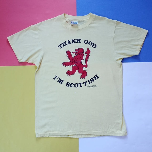 Vintage 90s Thank God I'm Scottish Graphic Single Stitch T-Shirt