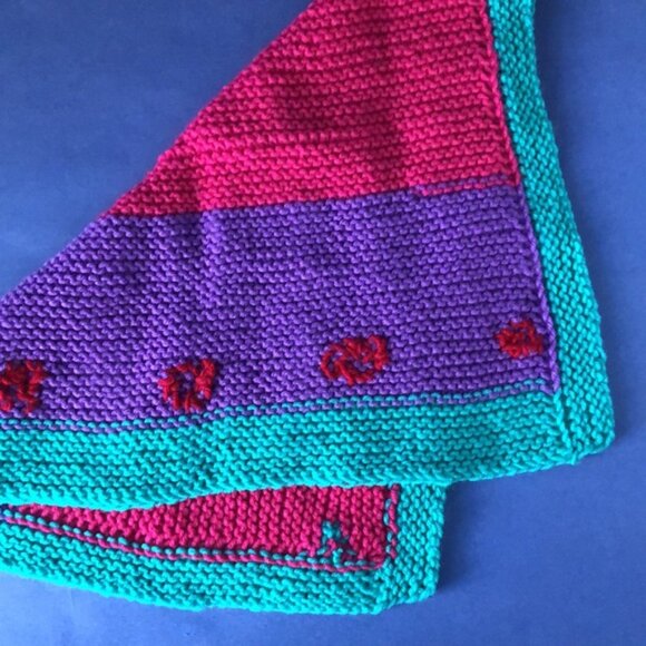 NWOT Vintage Hand-Knitted Made-in-Canada Colourful Baby Welcoming Mini Blanket