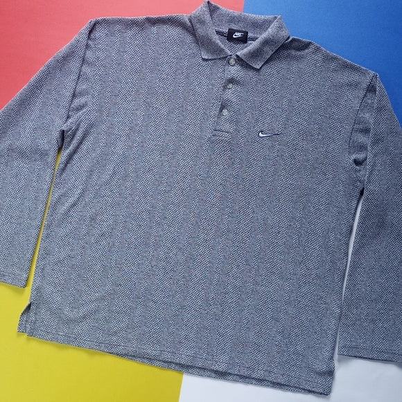Vintage 1990s Waffle Texture Long-sleeve Polo shirt unisex