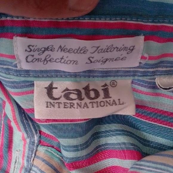 VINTAGE 90s TABI INTERNATIONAL Striped Shirt in Blue, Pink, and Green