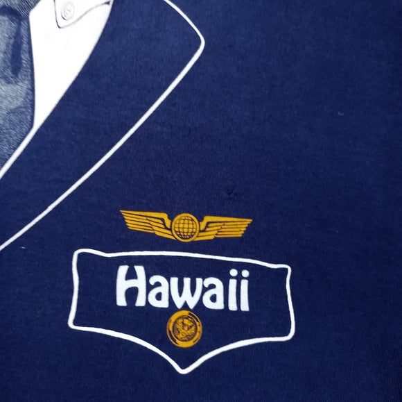 Vintage 1981 Hawaiian Pilot Uniform Tie Flight Plane Airline Costume T-Shirt