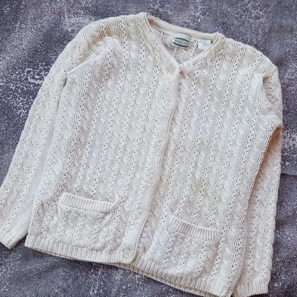 Vintage 90s Fisherman Style Weave Cardigan Sweater