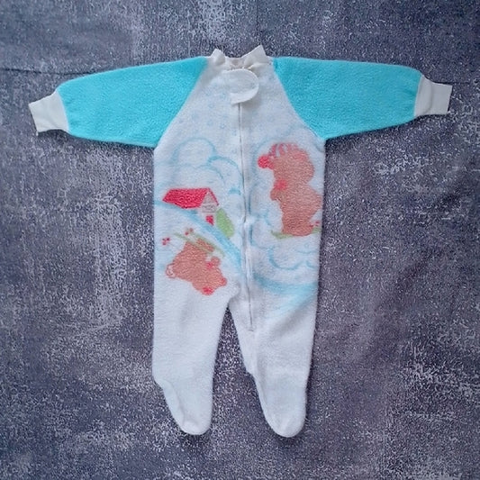 VINTAGE '90s Bears Playing In Snow Cozy Blue and White Kids One Piece