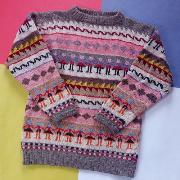 Vintage Funky People Holding Hands Wool Sweater UNISEX