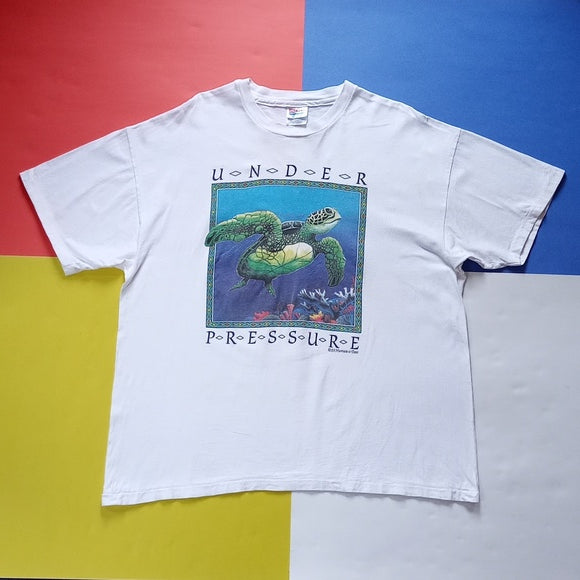 Vintage 1993 Under Pressure Sea Turtle UnderWater Graphic Single Stitch Tee RARE
