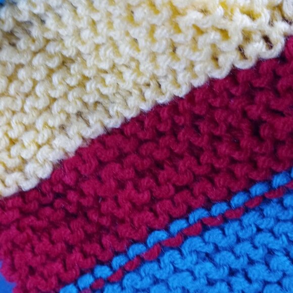 Vintage Hand-Knitted Made-in-Canada Colourful Beanie with Pom Pom