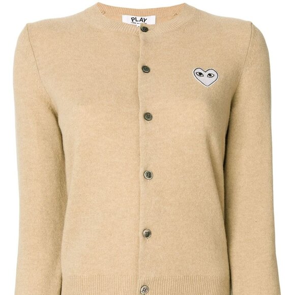 Comme Des Garcons Play Embroidered Heart Wool-knit Cardigan