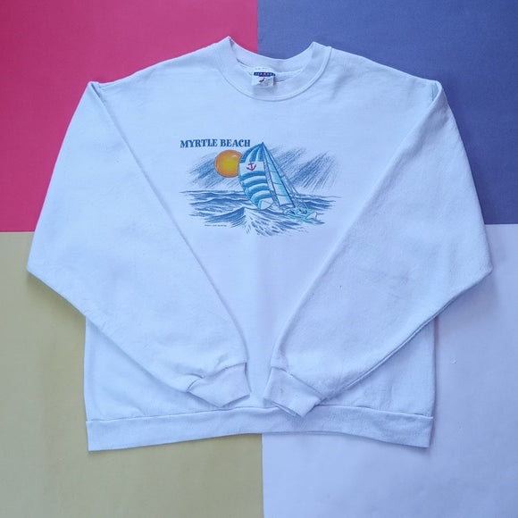 Vintage Myrtle Beach Sailboat Sun & Ocean Graphic Crewneck Sweater unisex
