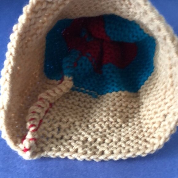 NWOT Vintage Hand-Knitted Made-in-Canada Blue & Cream Beanie with Pom Pom