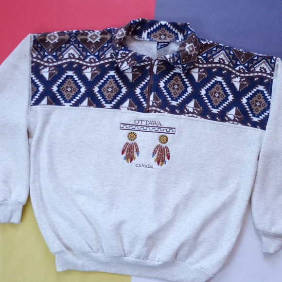Vintage 90s Ottawa Canada Dream Catcher Western Style Half Zip Sweater Unisex