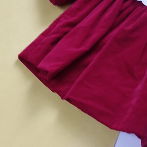 Vintage Girls Handmade Fancy Red Velvet Dress with White Accented Neck