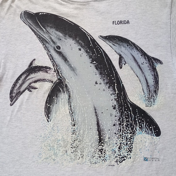 Vintage 1991 Jumping Dolphins Big Print Florida Single Stitch T-Shirt Unisex