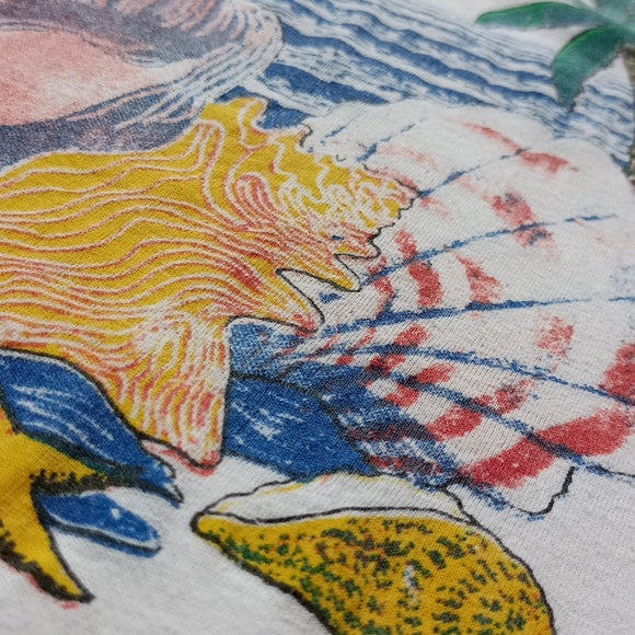 Vintage 90s Bahamas Ocean View With Spaceship and Seashells Single Stitch Tee