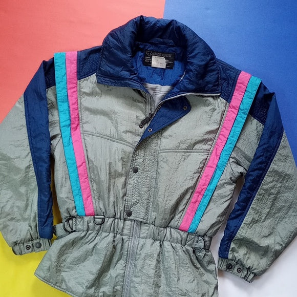Vintage 90s Descente Wool Funky Colour Stripe Winter Jacket Entrant SC Fabric