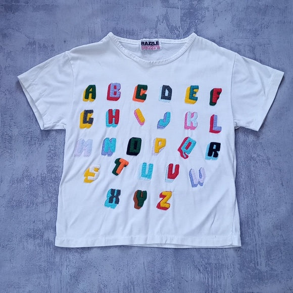 VINTAGE 90s A-Z Alphabet Patch Single Stitch T-Shirt
