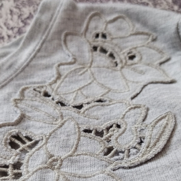 Club Monaco Grey Embroidered Floral Long Sleeve Top