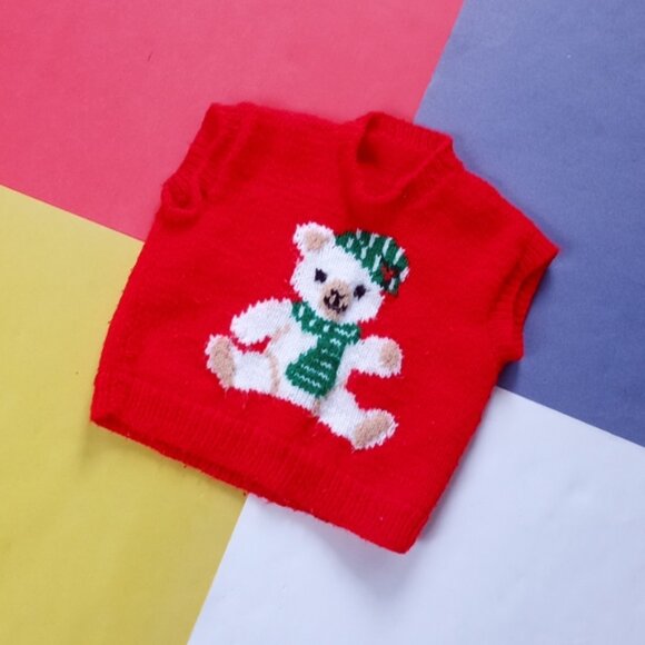 Vintage Handmade Christmas Teddybear Sweater Vest