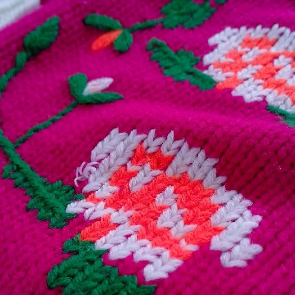 VINTAGE Pink Floral Knit Cardigan