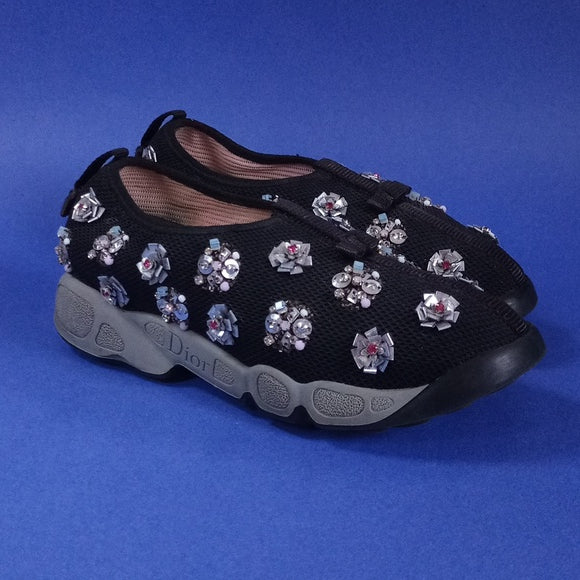 Dior Black Sequins Embellished Mesh Fusion Slip-On Sneakers