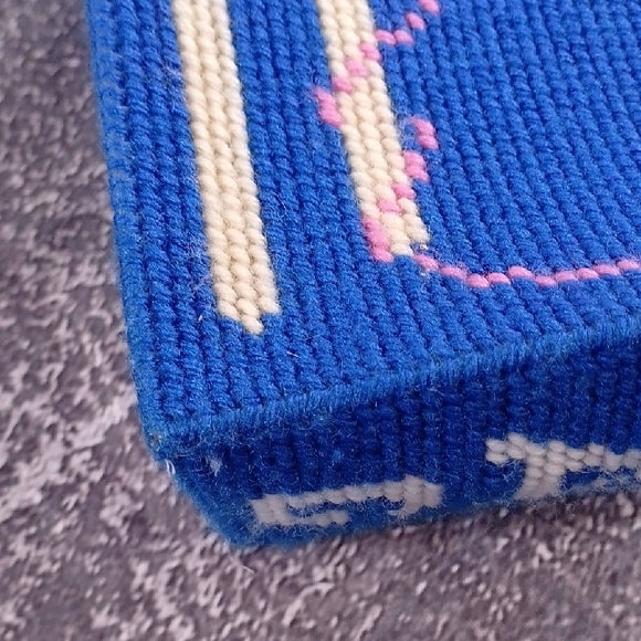 Vintage Handmade Blue and Pink Knitting Bag Tapestry Bag