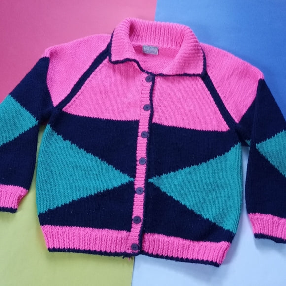 Vintage RARE Handmade Heavy-Wool Geometric Sweater