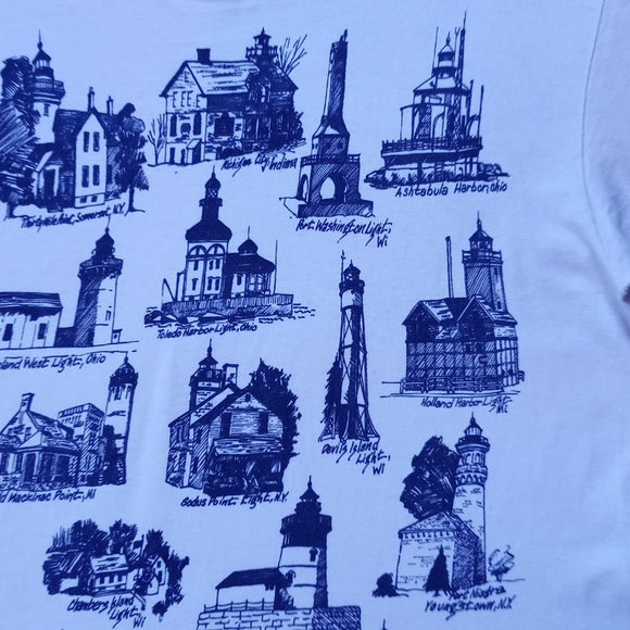 Vintage 90s Lighthouses Forts & Harbours USA Big Print Single Stitch T-Shirt