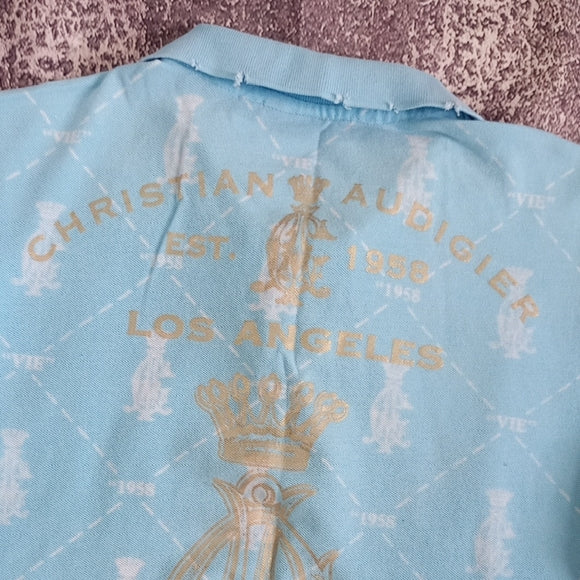 Christian Audigier Blue Graphic Polo Shirt