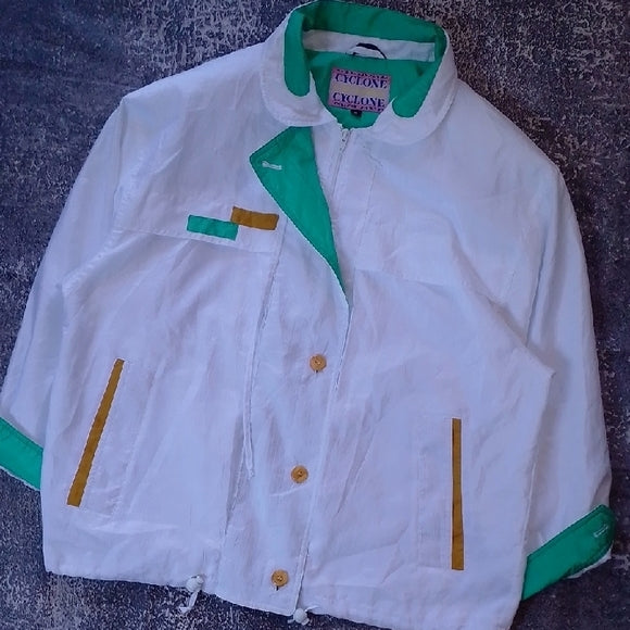 Vintage 90s Cyclone White Jacket with Green and Gold Accents