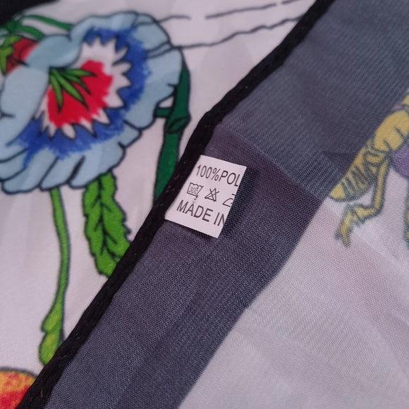 Floral Print Scarf with Black Border