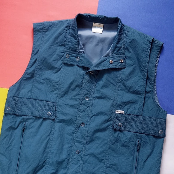 RARE Vintage 1970s Adidas Cargo Pocket Essential Vest BLUE UNISEX