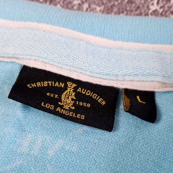 Christian Audigier Blue Graphic Polo Shirt