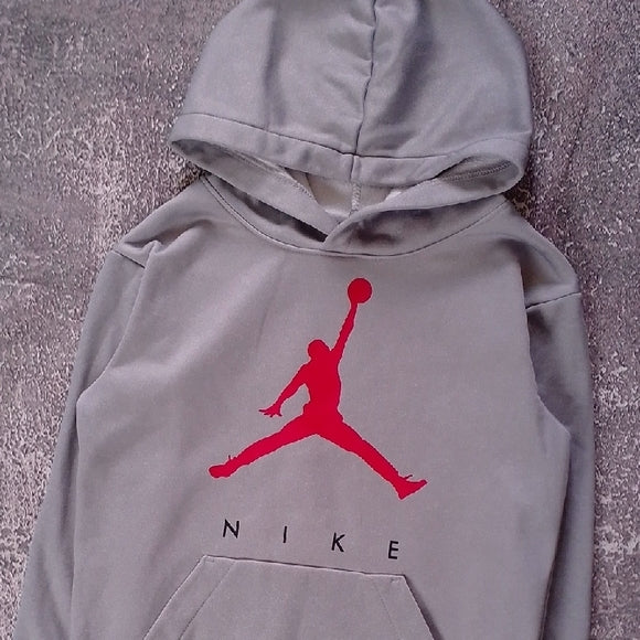 JORDAN Nike Gray Hoodie with Red Logo