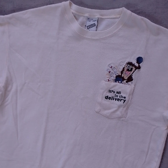 VINTAGE 1998 Bowling Taz It's All In The Delivery Embroidered Warner Bros T-Shir
