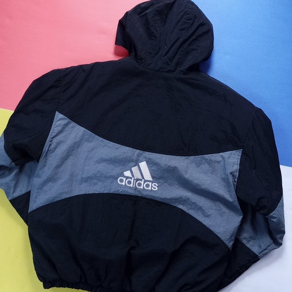 Vintage 90s Adidas Essential Striped Winter Jacket With Hood