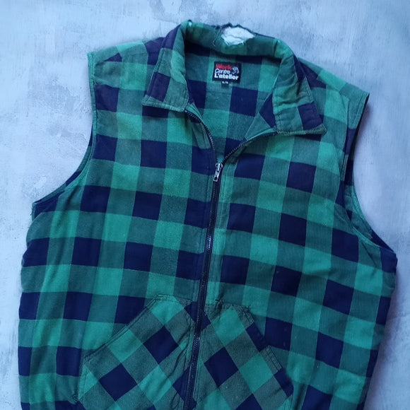 Vintage Green Plaid Distressed Work Vest