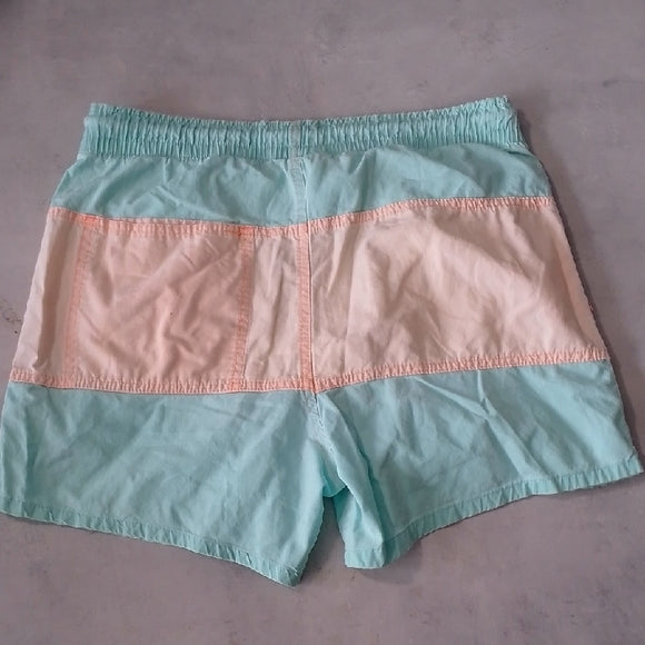 VINTAGE 90s OP Mint and ORANGE Striped Swim Shorts