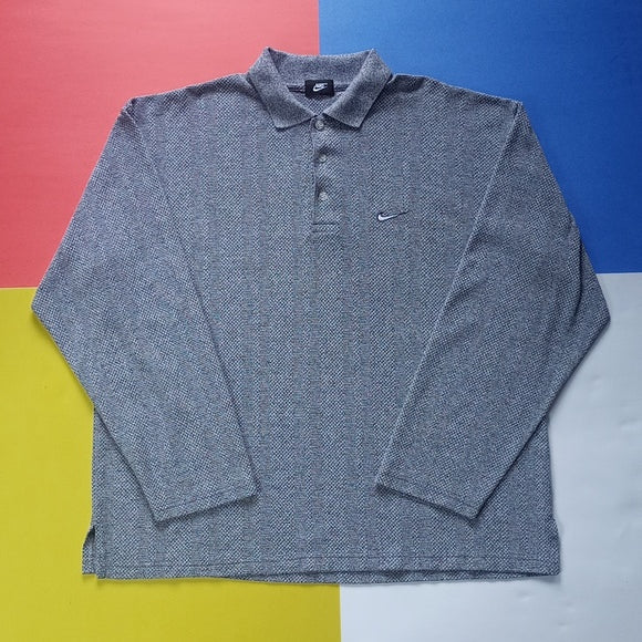 Vintage 1990s Waffle Texture Long-sleeve Polo shirt unisex