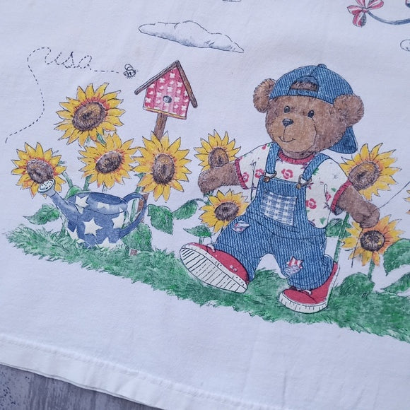 VINTAGE 90s Teddy Bear Flying Kite Big Print Double Sided T-Shirt