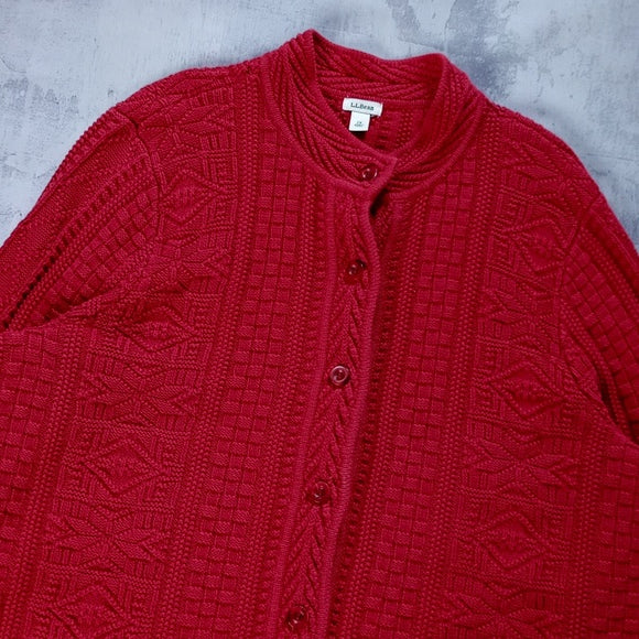Vintage LL BEAN Button Up Sweater With Waffle Pattern Texture HEAVY