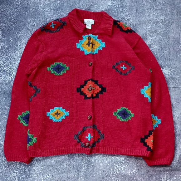 Vintage 90s Diamond Pattern Button Up Sweater Cambridge Dry Goods
