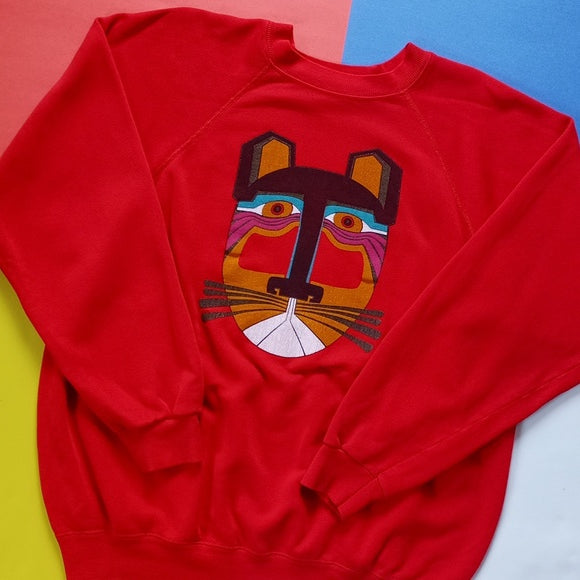 Vintage 90s Kitty Cat Face Graphic Crewneck Sweater