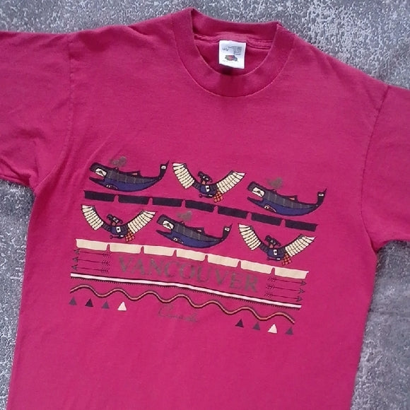 VINTAGE 90s Vancouver Canada Native/Indigenous Striped T-Shirt SINGLE STITCH