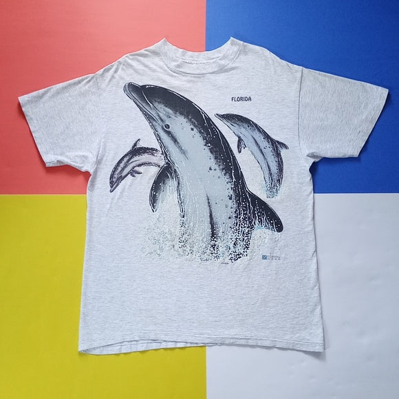 Vintage 1991 Jumping Dolphins Big Print Florida Single Stitch T-Shirt Unisex