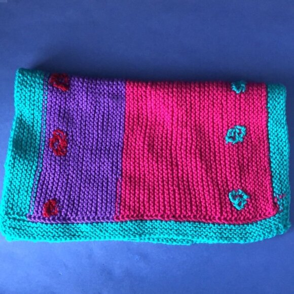 NWOT Vintage Hand-Knitted Made-in-Canada Colourful Baby Welcoming Mini Blanket