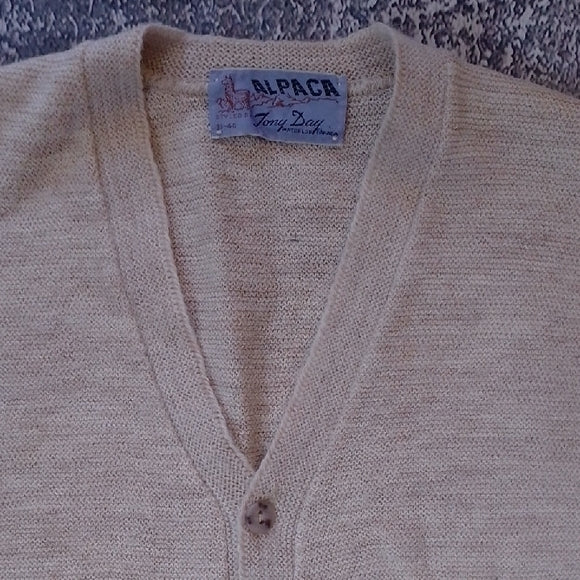 Vintage Alpaca Tony Day Men's Beige Cardigan Sweater