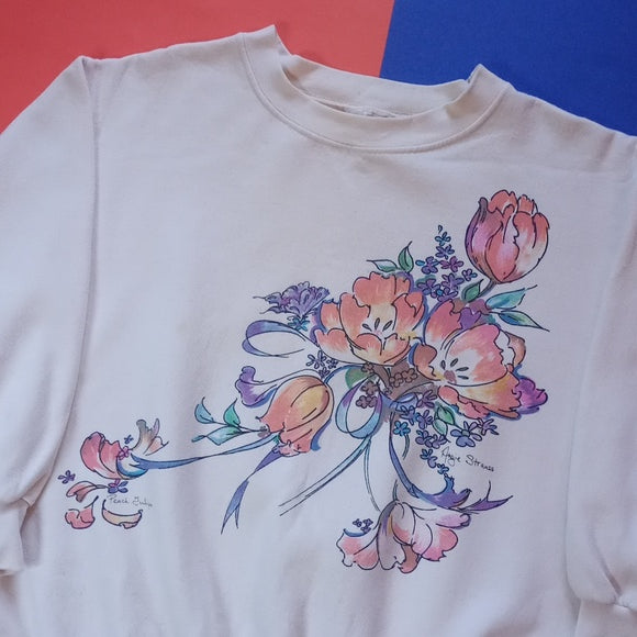 Vintage 90s Floral Colourful Double-sided Graphic Crewneck Sweater Angie Strauss