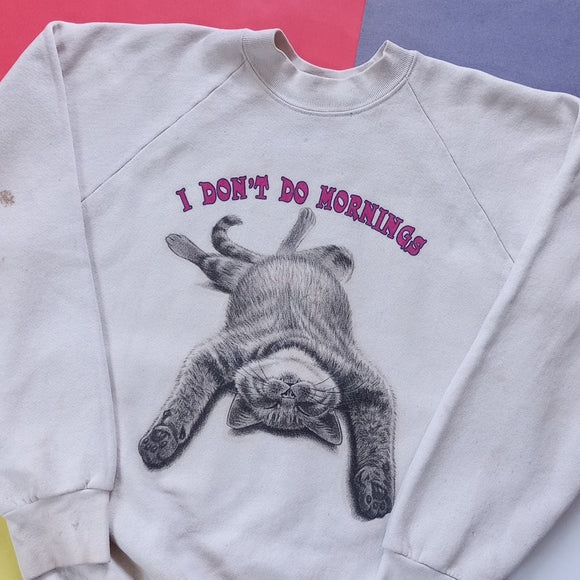 Vintage 90 I Don't Do Monday's Sleeping Kitten Cat Sweater Unisex