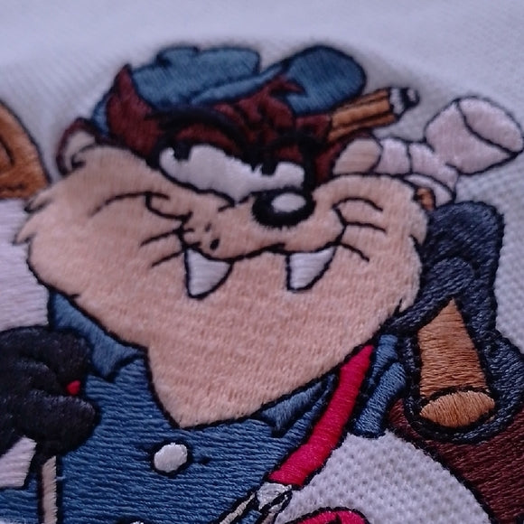 VINTAGE 1997 Handyman TAZ MR. FIX-IT Embroidered Warner Bros T-Shirt
