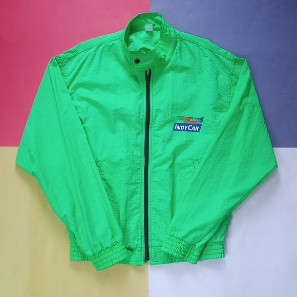 Vintage 80s Indy Car Neon Green Zip-Up Windbreaker Jacket UNISEX