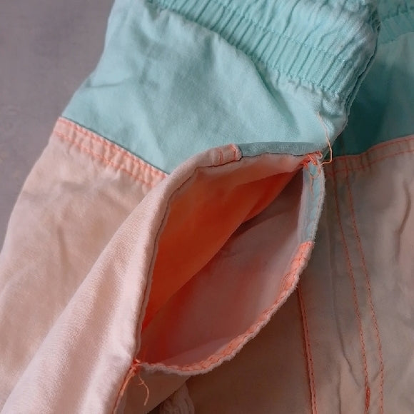 VINTAGE 90s OP Mint and ORANGE Striped Swim Shorts